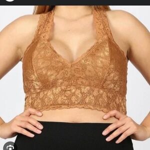Zenana Outfitters Lace Halter Bralette in Brown